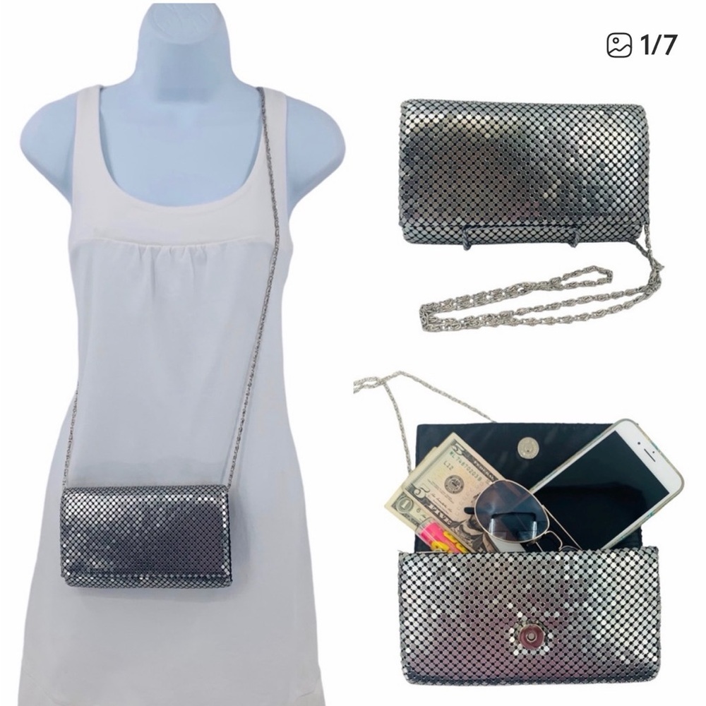 Jessica McClintock Silver Metallic Mesh Evening Bag